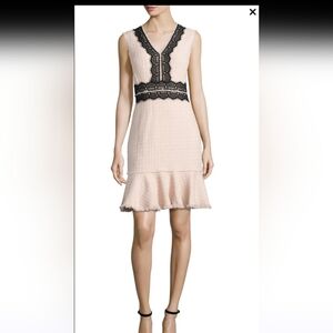 Rebecca Taylor Tweed Contrast-Lace Sleeveless Dress, Ballerina Pink Size 6
